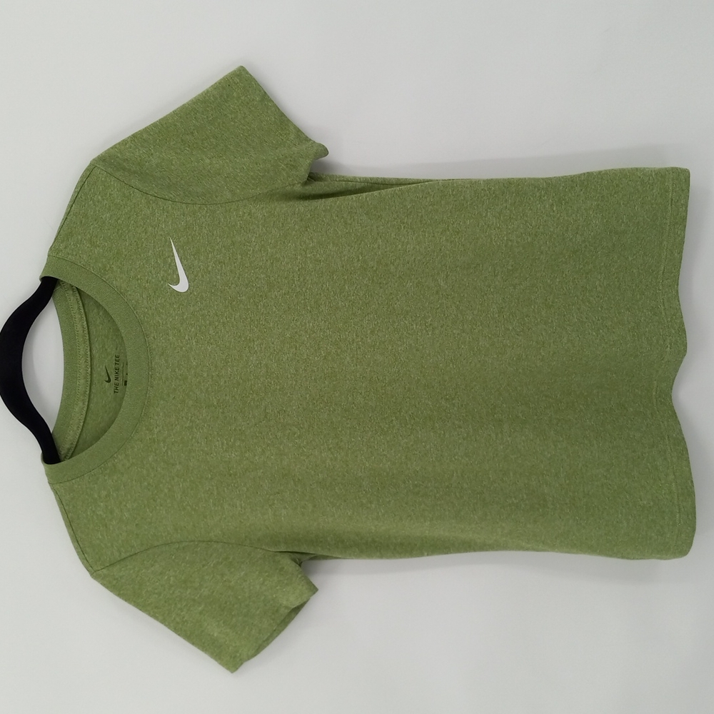 The Nike Tee Dri Fit Shirt Shortsleeves Heathered Green Crewneck Stretchy Size S